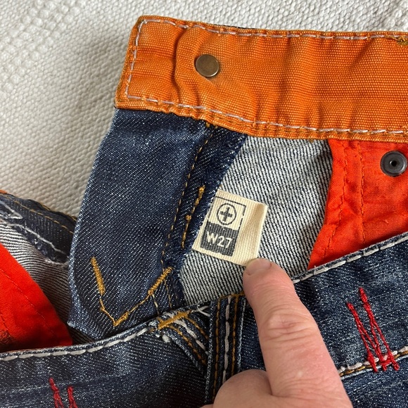 Y2K Tough Jeansmith Low Rise Denim Mini Skirt • Leather Trim Hardware • Size 27 - Picture 6 of 11